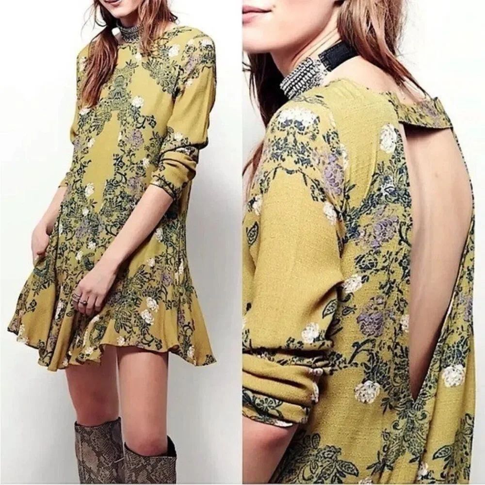 Free People Slubby Crinkle Smooth Talker Top Gold Combo dress cut out boho